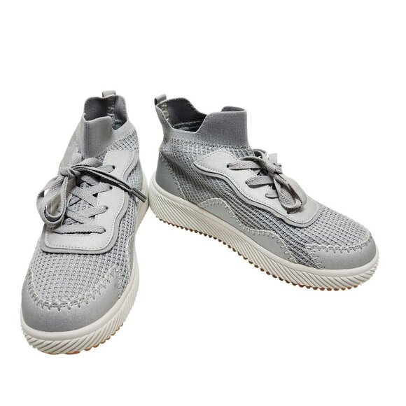 Knitted Womens Gray High-Top Sneakers With Lace-Up Closure Size 7.5 - Picture 5 of 12